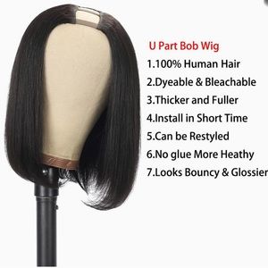 U part dark brown black hair Bob cut new